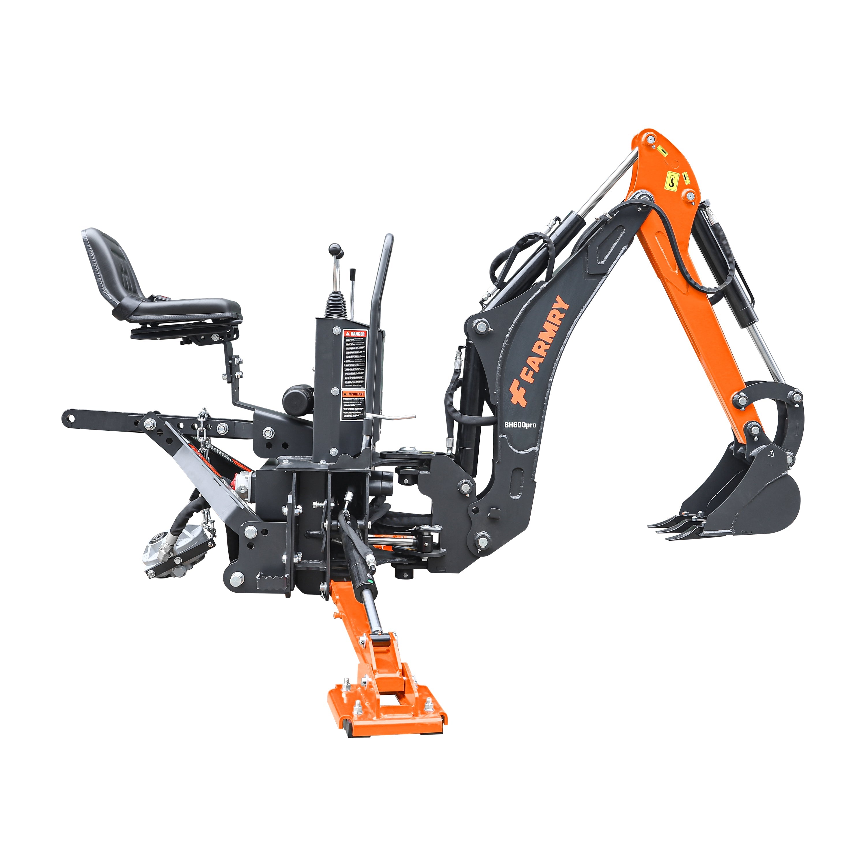 BH600PRO Series 6 FT Backhoe With CurvedBoom For 18-35HP CAT I Tractor, Taiwan Six In OneHydraulic Control Valve & Self-Contained One-Piece GearPump&Hydraulic Reservoir & 12"Compact Bucket Included