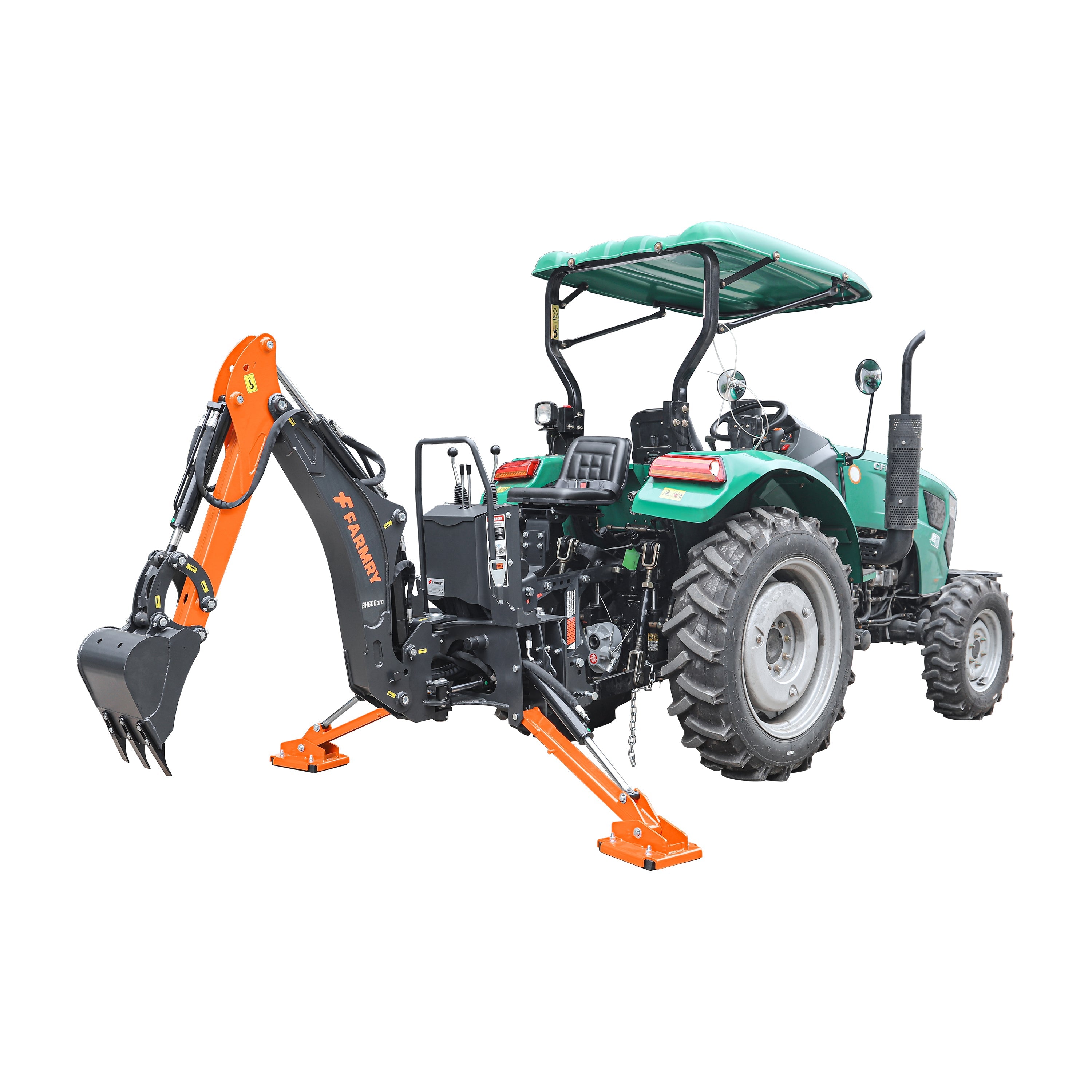 BH600PRO Series 6 FT Backhoe With CurvedBoom For 18-35HP CAT I Tractor, Taiwan Six In OneHydraulic Control Valve & Self-Contained One-Piece GearPump&Hydraulic Reservoir & 12"Compact Bucket Included