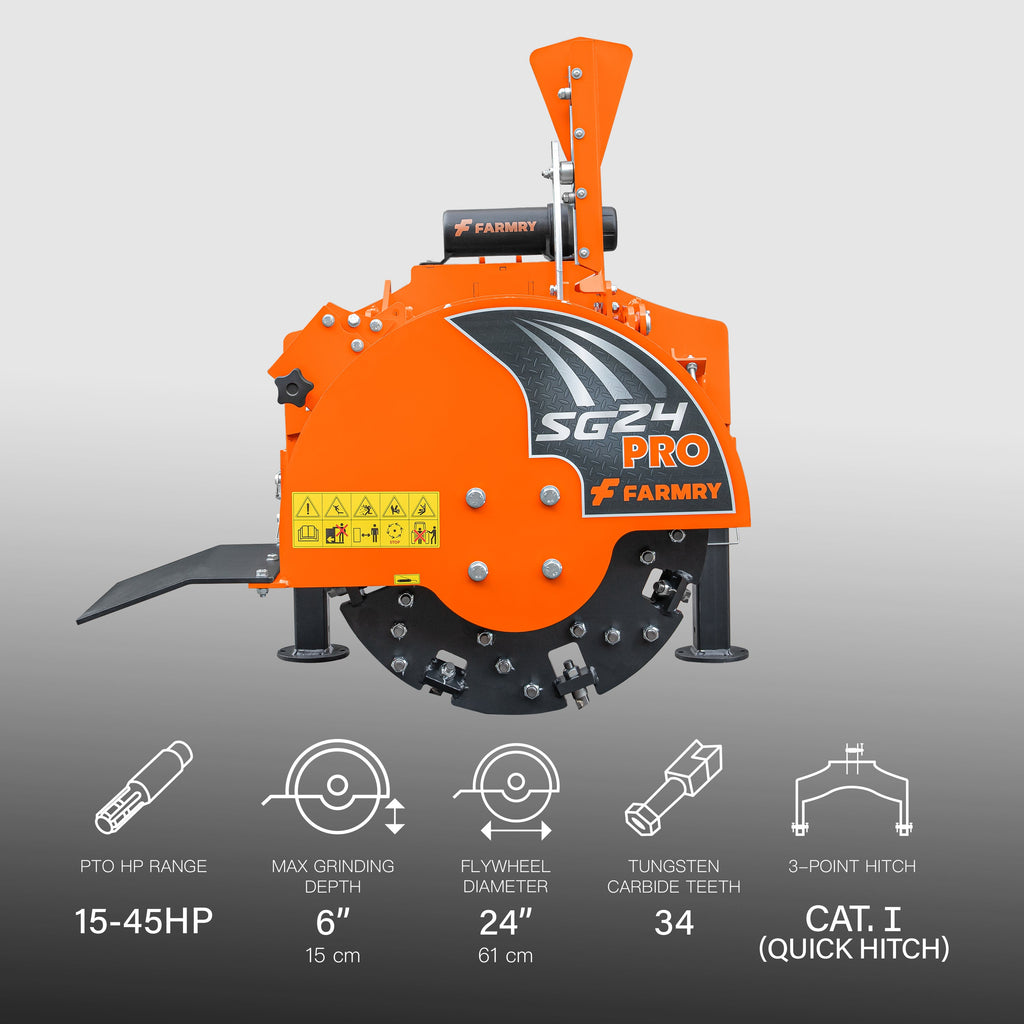 5" PTO Wood Chipper + PRO Stump Grinder Bundle for 15–45 HP Tractors | WCAP5 + SG24Pro Orange Combo