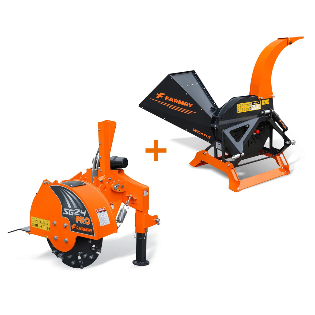 5" PTO Wood Chipper + PRO Stump Grinder Bundle for 15–45 HP Tractors | WCAP5 + SG24Pro Orange Combo